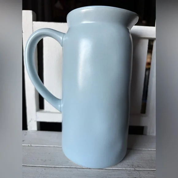 Blue Ceramic Pitcher with Text - Picture 3 of 4
